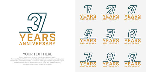 Anniversary logo set vector design, blue and brown color for celebration event