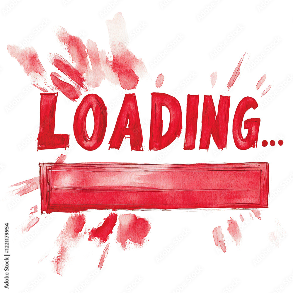 Aufkleber a stylized watercolor painting depicts a loading bar with the word loading in red against a black ba
