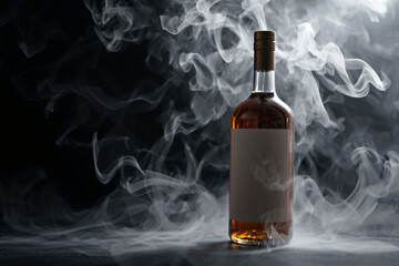 Fototapeta premium A mockup of a whiskey bottle displayed in an aesthetic setting, ideal for showcasing branding or label designs