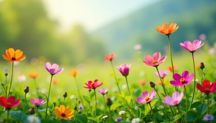 Obraz premium Blooming wildflowers in a meadow , vibrant, organic