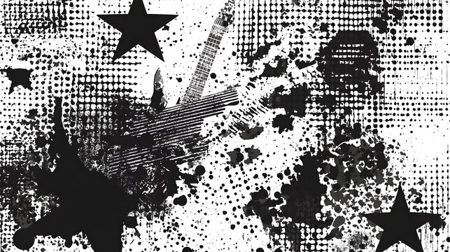 Abstract Grunge Halftone Star Silhouette Splash Monochrome Texture Overlay Background