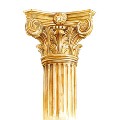 Obraz premium A detailed watercolor illustration depicts a golden Corinthian column showcasing intricate details of its capital and shaft.