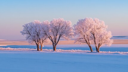 Fototapeta premium Serene Morning with Frosty Trees and Soft Sunlight