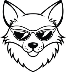 Head of a cat wear a sunglass angry face vector illustration, Head of a cat wear a sunglass angry face silhouette or line art vector