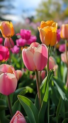 Obraz premium Vibrant flowers blooming colorful fresh petals bright floral garden beauty
