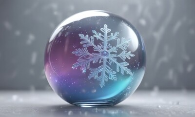 Iridescent glass sphere with swirling snowflake pattern, ornament, sphere