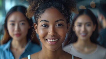 Professional business team in front of digital financial data screens. Diverse business people with suit standing and looking at camera with blurring background. Business and finance concept. AIG53.