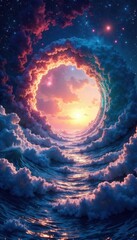 Cosmic waves rippled through a shimmering portal , cosmic, spacey, shimmer