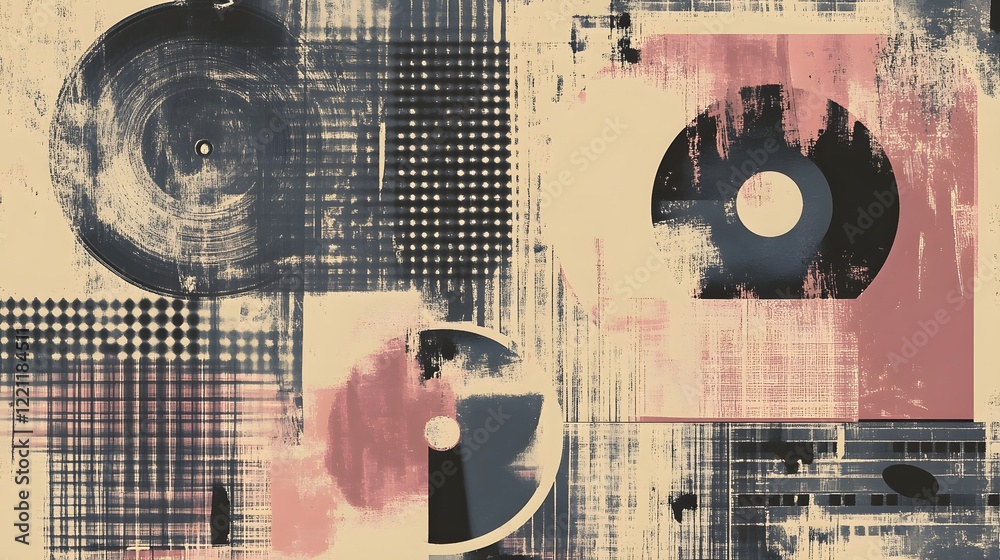 Poster captivating grunge geometric composition with abstract textures and vibrant colors