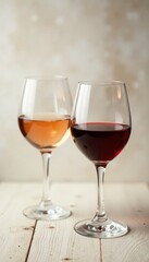 Minimalist vintage wine and glass presentation, red wine, antique furniture