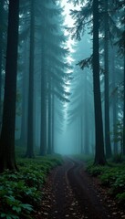 Obraz premium Dark forest with misty atmosphere, wildlife, woods, trees