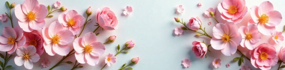 Fototapeta premium Delicate artificial flower wall with soft pastel hues, flowers, delicate flowers, floral patterns