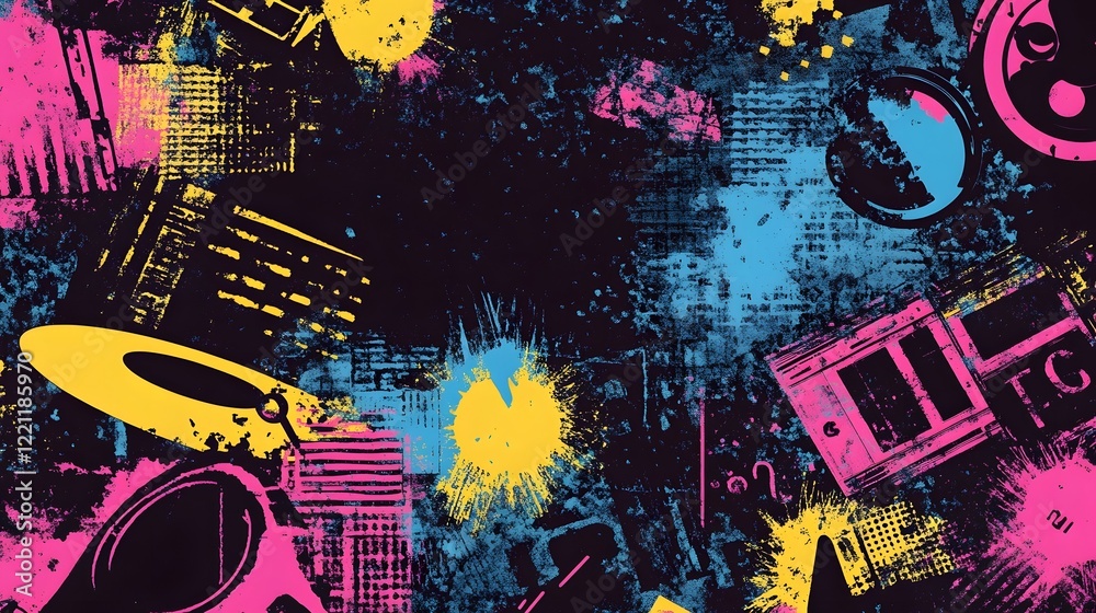 Poster dazzling abstract explosion of vibrant colors in futuristic digital grunge backdrop