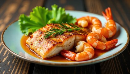 Seafood platter with fish and shrimp , shrimp, restaurant