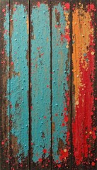 Fototapeta premium Distressed wood panel with faded grunge-inspired artwork, alternative, guitar, wood