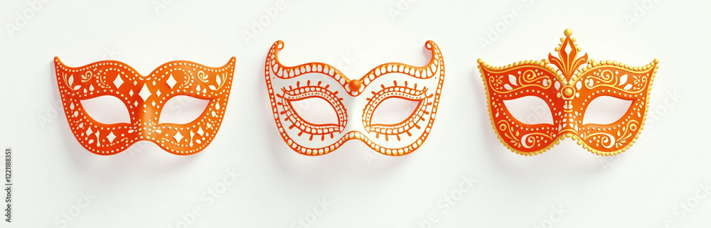 Poster orange carnival masks are illustrated with a generative ai technique against a clean and simple whit