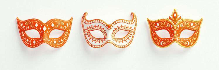 Orange Carnival Masks Are Illustrated With A Generative Ai Technique Against A Clean And Simple White Studio Background. 00002