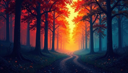 Obraz premium forest with tree silhouettes, wildlife, animals