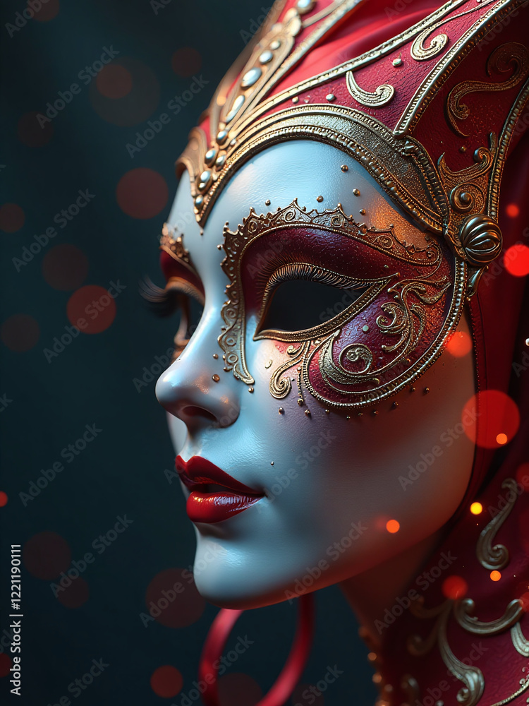 Poster Luxury Carnival Mask With Blurred Abstract Background And Light Effects Created Using Generative Artificial Intelligence Technology. 00002