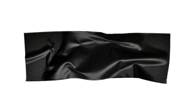 Black construction scotch, shiny sticky strip of stationery tape, self-adhesive tape isolated on transparent background—banner with copy space. PNG