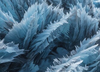 Glacial ice with intricate blue frost patterns, blue, texture, frozen