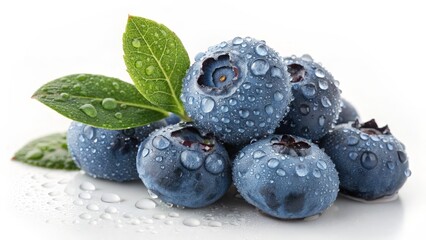 Dew-Kissed Blueberries Close-up Macro Photography of Fresh Fruit with Leaves, Blueberries, Macro Photography, Food Photography Blueberries, Macro