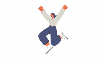 Excited Cartoon Character Skating with Arms Raised in Celebration. Light Background Color
