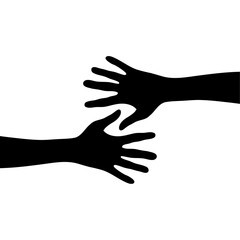 Two hands silhouette reaching towards each other. Hand silhouette vector Illustration