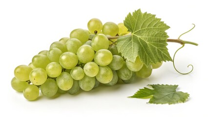 Obraz premium Green Grapes with Leaf Close-up Photography, Bunch Composition, Freshness Concept Green Grapes, Fresh Fruit