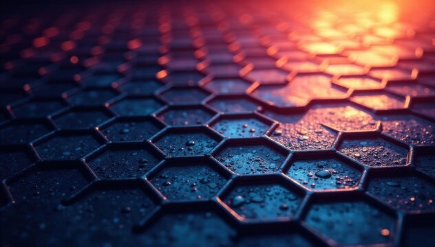 Hexagonal metal grid under bright spotlight, spotlight, highlight, minimalist