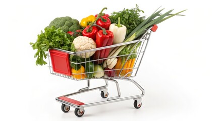 Shopping Cart Full of Fresh Vegetables Composition, Image, Concept, Healthy Food, Grocery Shopping Grocery shopping, healthy eating