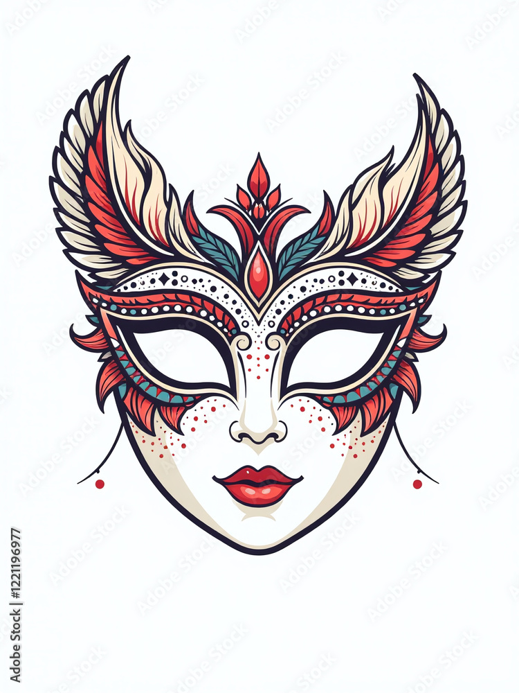 Poster Decorative Carnival Face Mask Design Isolated On A White Background Suitable For A Masquerade Or Party Invitation Vector Illustration. 00002