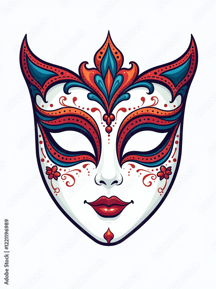 Poster Decorative Carnival Face Mask Design Isolated On A White Background Suitable For A Masquerade Or Party Invitation Vector Illustration. 00001