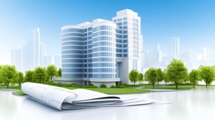 Quiet urban dawn, a newspaper on the ground by classic building, capturing serene city moment