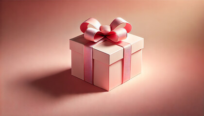 Fototapeta premium A minimalist, high-definition image of a pink gift box with a matching pink ribbon and bow on a smooth, gradient background