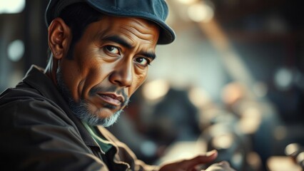 Intense Gaze of a Working Man