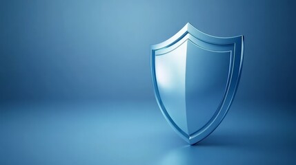 Shiny metallic shield on vibrant blue backdrop, a symbol of protection, security, and defense