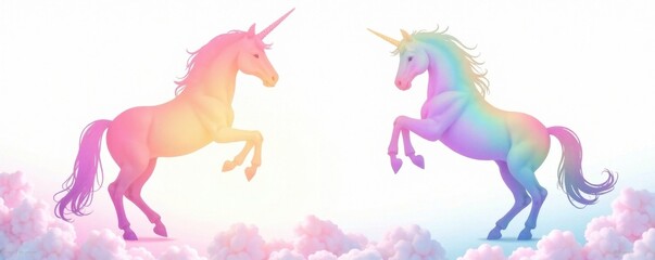 Pastel Rainbow Unicorn Silhouette Against White Background , rainbows, unicorns, silhouettes