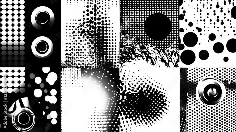 Aufkleber captivating abstract geometric patterns in monochrome palette - striking contemporary art compositio