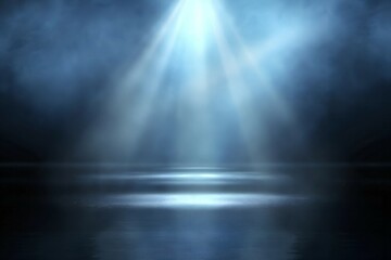 Ethereal rays dramatic light and shadow in a reflective, misty realm background.