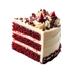 Red Velvet Cheesecake Layer Cake with White Frosting Isolated on Transparent Background