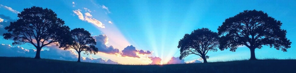 Fototapeta premium Silhouette of trees against a blue sky, forest landscape, wildlife silhouette, blue sky