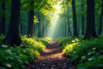 Fototapeta premium Short path through forest, trees, path, forest