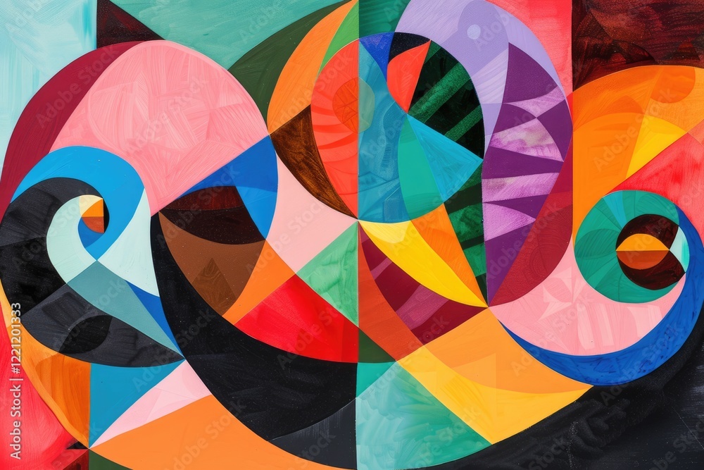 Fototapete colorful geometric abstract design with overlapping shapes. vibrant color geometric shape background