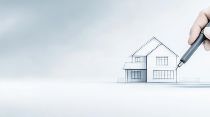 Hand meticulously drawing a detailed house plan with pen, showcasing architectural precision.