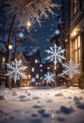 Fototapeta premium Snowflakes floating gently in a festive holiday scene , Decorations, Garland, Winter