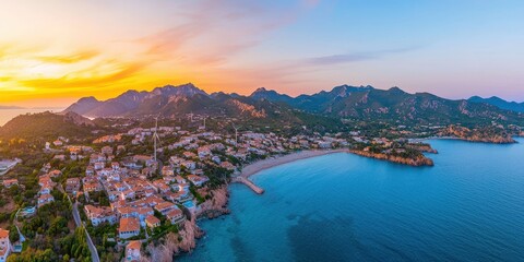 Scenic Coastal View at Sunset Over Serene Bay