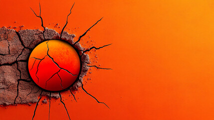 bold pop art illustration of cracked earth revealing vibrant orange sphere, symbolizing resilience and transformation. striking colors evoke sense of energy and creativity