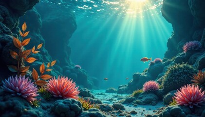 Obraz premium Softly glowing aquatic plants in a peaceful underwater environment, watercolor, aquatic plants