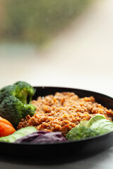 Healthy buckwheat bowl with roasted vegetables.  A nutritious and delicious meal, perfect for a balanced diet.